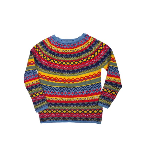 Unbranded Sweaters - Vintage Bright Fair Isle Sweater Womens Large Colorful Cotton Knit Pullover